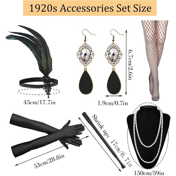 1920s Flapper Accessories Set Retro Roaring 20s Womens Costume Jewelry - Picture 2 of 7